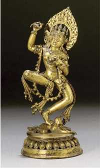 17th/18th Century A Tibetan gilt-copper model of a Dakini